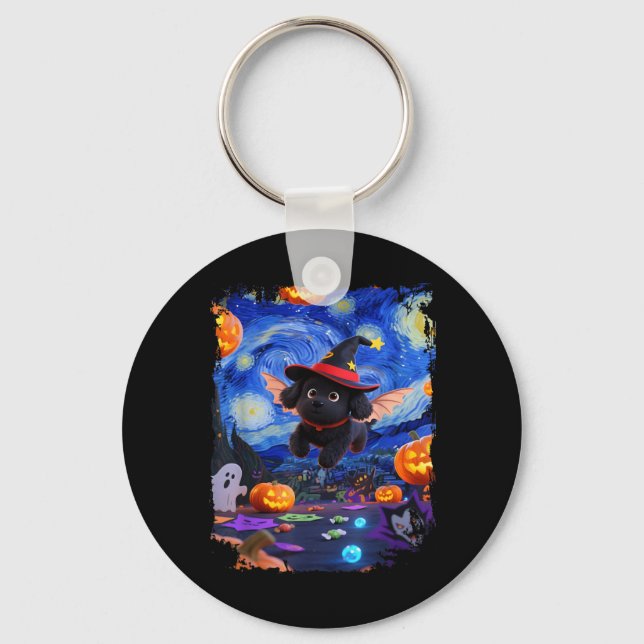 Chaveiro Cachorro Preto Voador Engraçado Fofo Arte Estrelad (Frente)