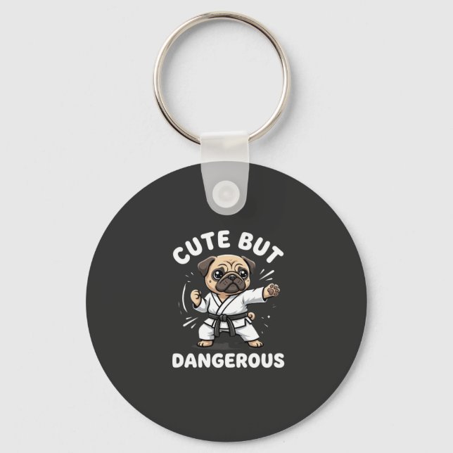 Chaveiro Cachorro Pug de Karatê Fofo Mas Perigoso (Frente)
