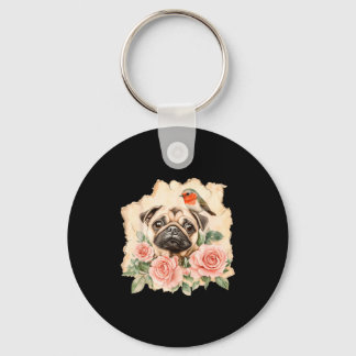 Chaveiro Cachorro pug passarinho fofo pug engraçado