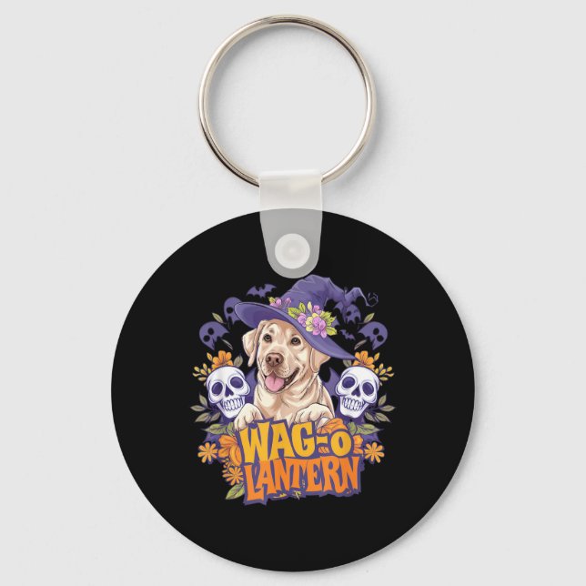 Chaveiro Cachorro Retriever Dourado de Halloween Feiticeira (Frente)