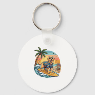 Chaveiro Cachorro Retriever Dourado Surfando Prancha de Sur
