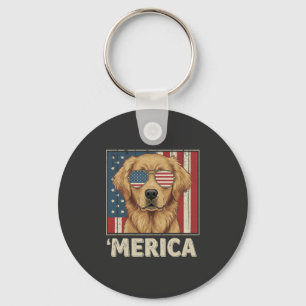 Chaveiro Cachorro Retriever Vintage 'Merica Bandeira