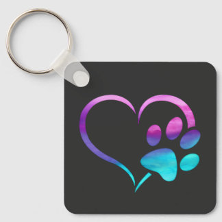 Chaveiro Cachorro Roxo Azul Pata Impressão Coração