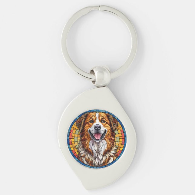 Chaveiro Cachorro sorrindo em fundo de mosaico (Frente)