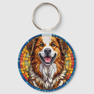 Chaveiro Cachorro sorrindo em fundo de mosaico