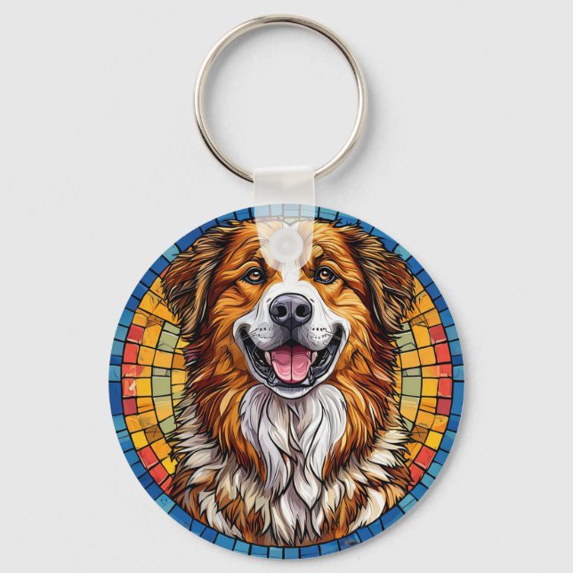 Chaveiro Cachorro sorrindo em fundo de mosaico (Frente)