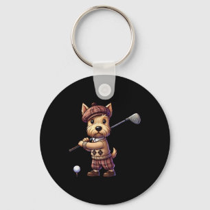 Chaveiro Cachorro Terrier Escocês Fofo Jogando Golfe Golfis