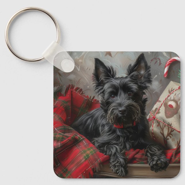 Chaveiro Cachorro Terrier Escocês Natal Festivo (Frente)