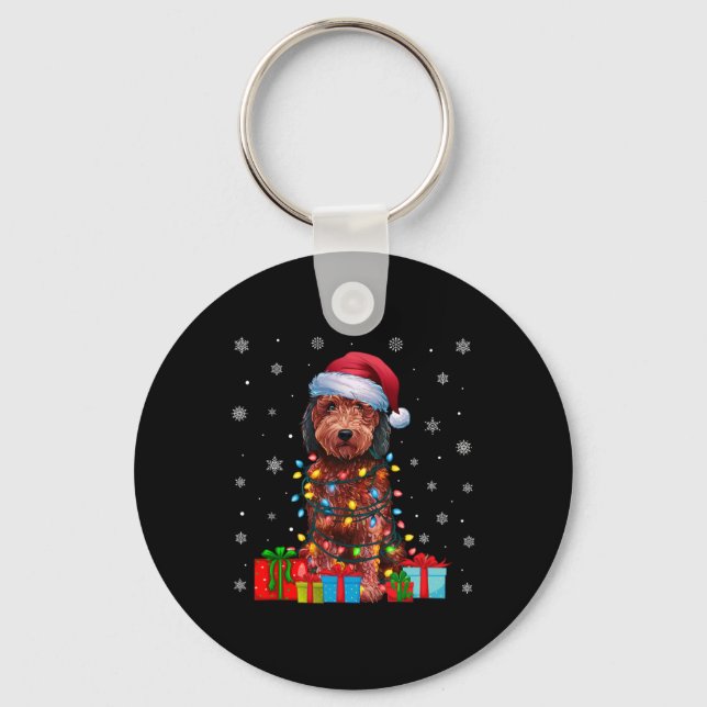 Chaveiro Cachorro Ugly Xmas Luz Santa Hat Labradoodle Cachr (Frente)