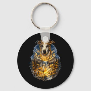 Chaveiro Cachorro Whippet Nature Uivando para a Lua Vintage