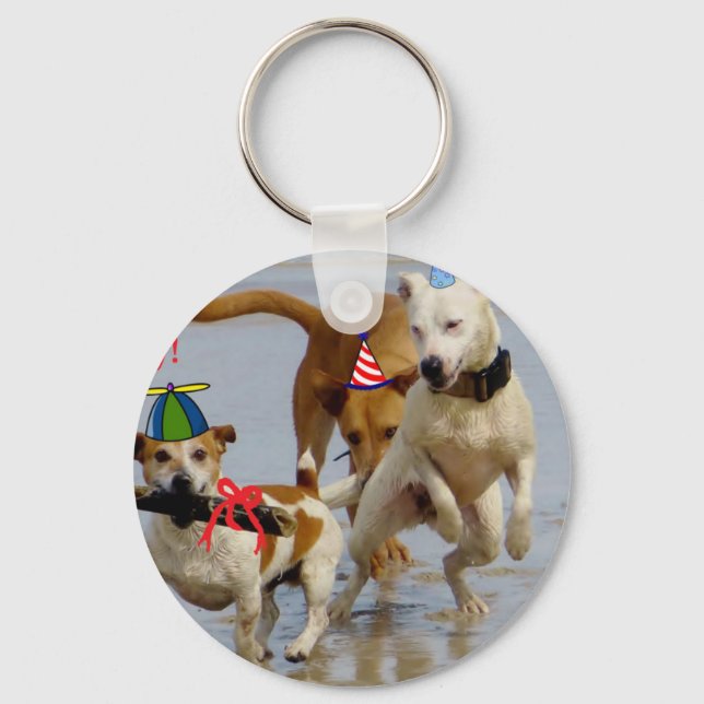 Chaveiro cachorros de aniversário felizes (Frente)