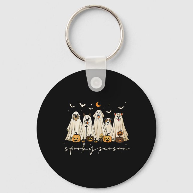 Chaveiro Cachorros Fantasmas Felizes Para O Dia das Bruxas (Frente)
