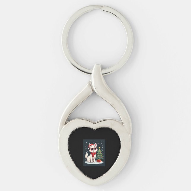 Chaveiro Cachorros Festivos Engraçados Cachorros com Árvore (Frente)