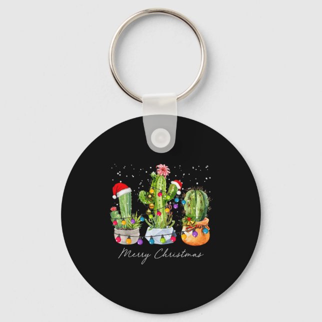 Chaveiro Cactus Christmas Xmas Trees Lights Santa Hat Cactu (Frente)