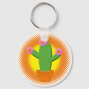 Chaveiro Cactus De Cartoon Gelado Com Flores Rosa