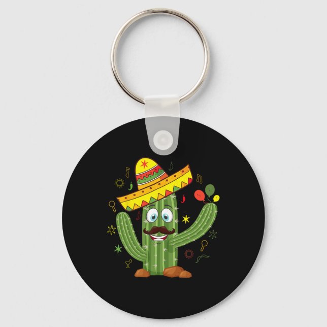 Chaveiro Cactus Vestindo Sombrero Mexicano Fiesta Cinco De  (Frente)
