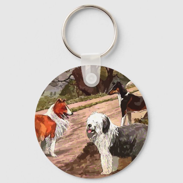 Chaveiro Cadeia-Chave Collies Pintados Vintage (Frente)