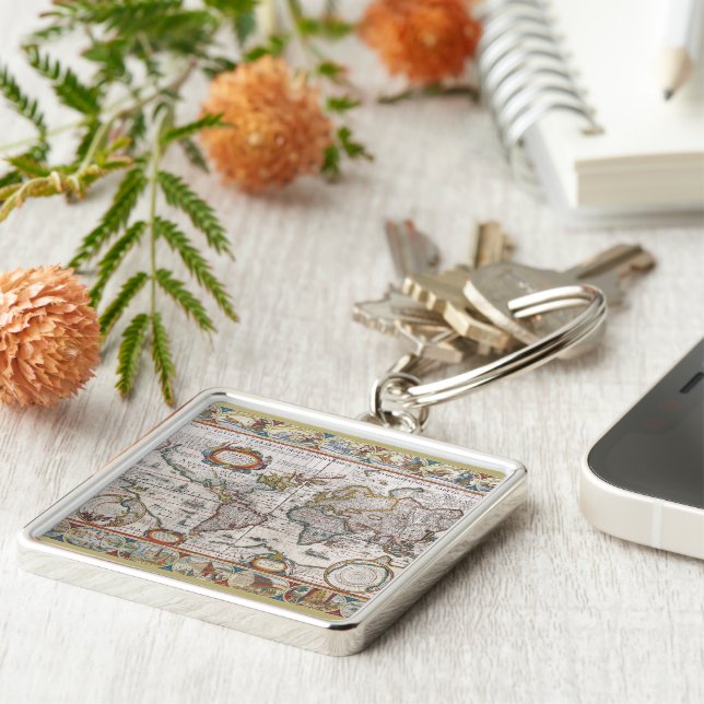 Chaveiro Cadeia-chave do Mapa Mundial Antiquado (Lateral)