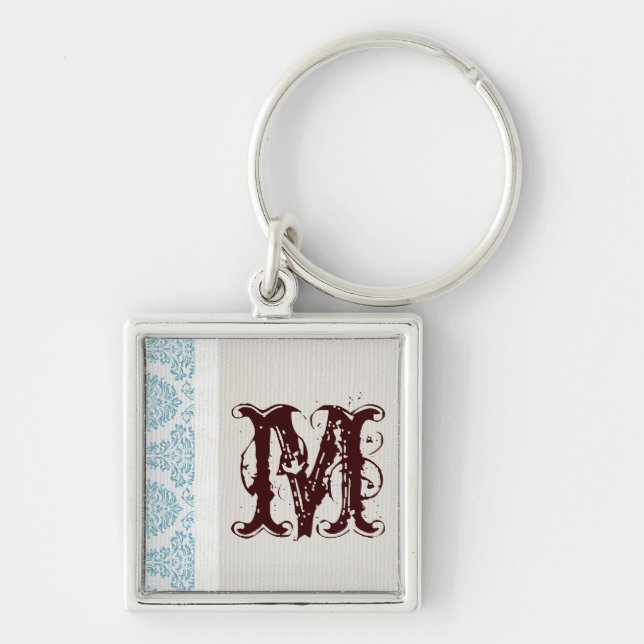 Chaveiro Cadeia de Chave Damask de Filigrana Azul (Frente)