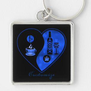 Chaveiro Cadeia de Chave de Café e Vinho Azul Yin & Yang