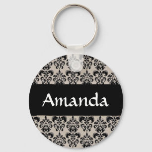 Chaveiro Cadeia de Chave de Nome Personalizado Floral Preto