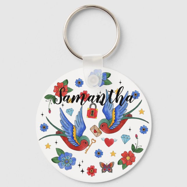 Chaveiro Cadeia de Chaves Personalizada Tatuagem Tradiciona (Frente)