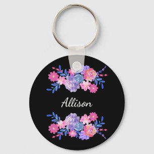 Chaveiro Cadeia de teclas de monograma personalizado floral