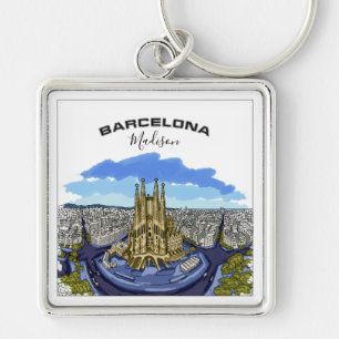 Chaveiro Cadeias de nomes personalizados da Barcelona Illus
