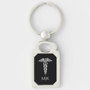 Chaveiro Caduceu de Prata Monograma  