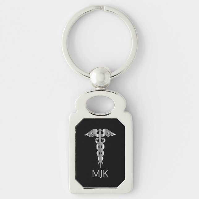 Chaveiro Caduceu de Prata Monograma   (Frente)