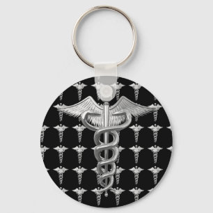 Chaveiro Caduceus médico de prata