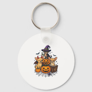Chaveiro Cães Chihuahua de Halloween Abóboras Chapéu de Bru
