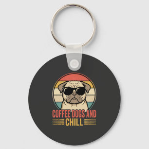 Chaveiro Cães de Café e Pug Retro Chill