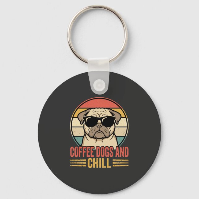 Chaveiro Cães de Café e Pug Retro Chill (Frente)