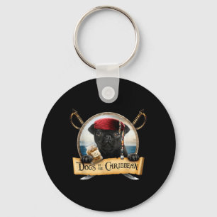 Chaveiro Cães do Caribe - Pirata Cute Pug Preto