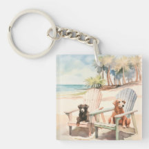 Cães em Adirondack Chairs Coastal Beach