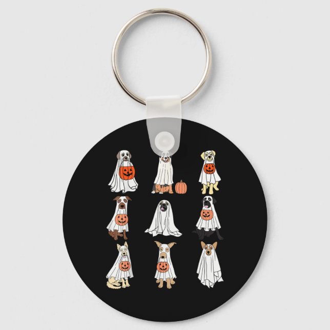 Chaveiro Cães Fantasma Cachorros Fofos Vestidos De Fantasma (Frente)