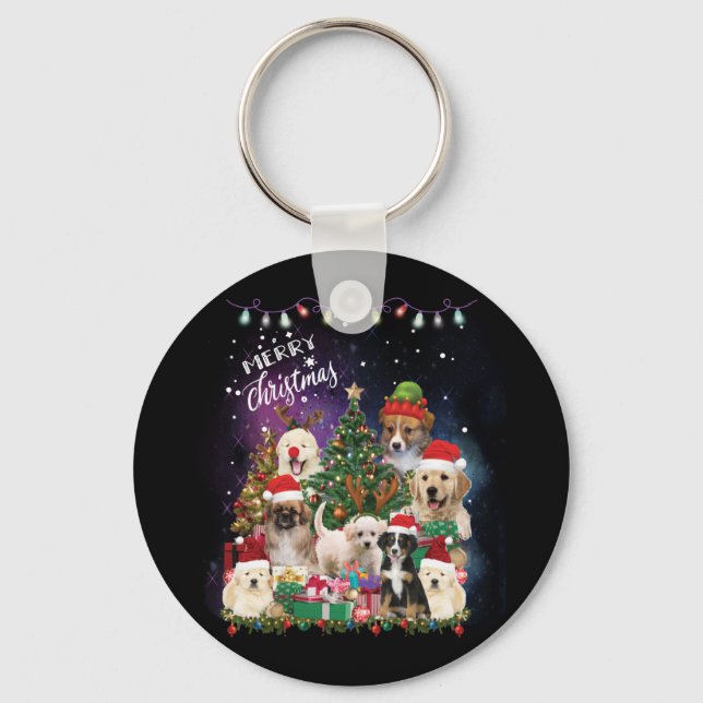 Chaveiro Cães Feliz Natal Luz (Frente)