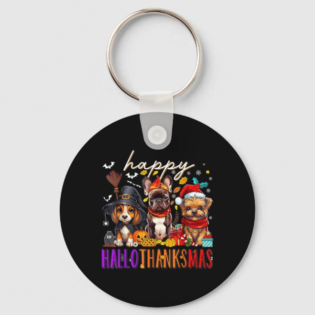 Chaveiro Cães Felizes do Hallothanksmas Dia das Bruxas Ação (Frente)