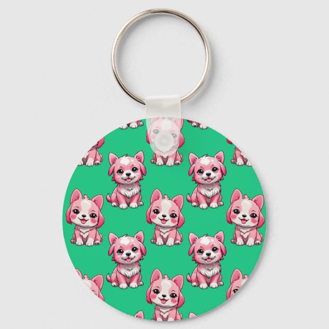 Chaveiro Cães Fofo Rosa - Verde  (Frente)