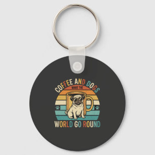 Chaveiro Café e Cães Pug Retro Amante