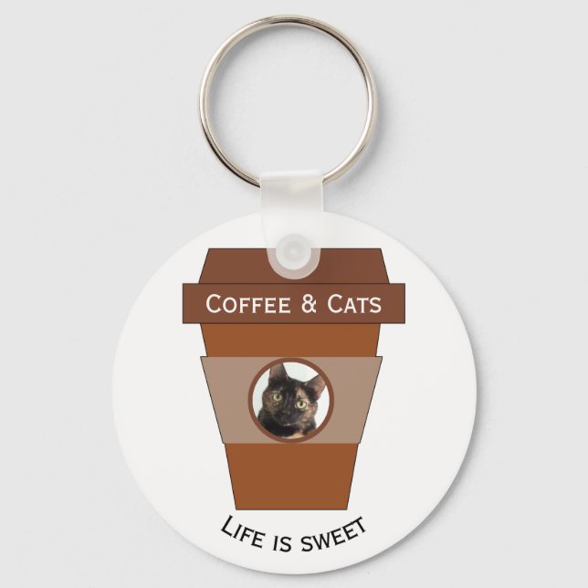 Chaveiro Café e gatos personalizáveis - A vida é doce (Frente)