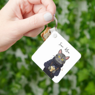 Chaveiro Café Gato/Chá em Vintage Watercolor Sweater