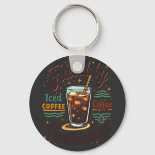 Chaveiro Café Gelado Retro e Gráfico Divertido de Pensar De