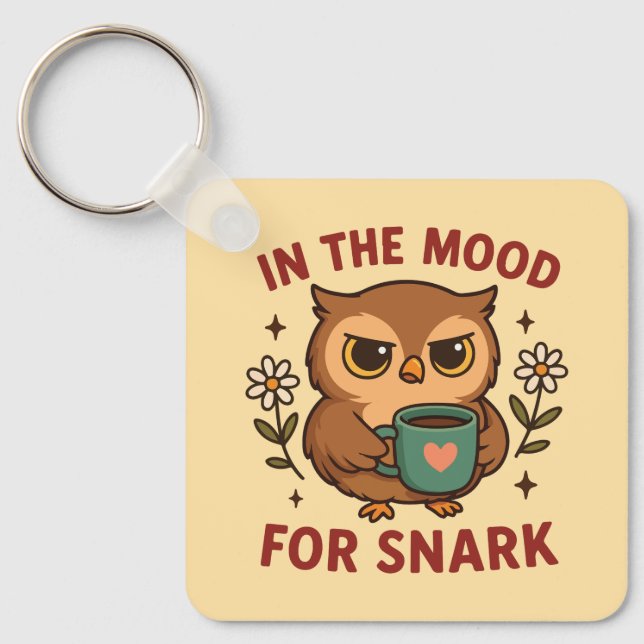 Chaveiro Café Snarky Owl Com vontade de sarcasmo (Frente)