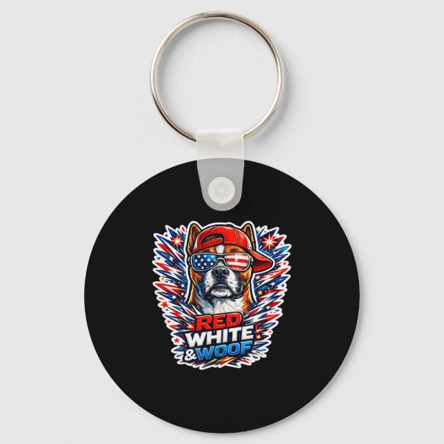 Chaveiro Caixa de cachorro boxer engraçado vermelho branco  (Frente)