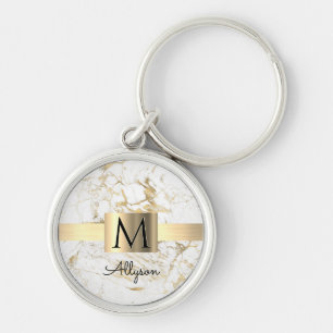Chaveiro Caixa Dourada com Mármore Branco e Dourado, Monogr