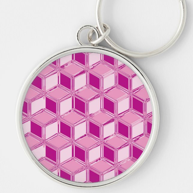 Chaveiro Caixas 3d cromo - cor-de-rosa fuchsia (Frente)