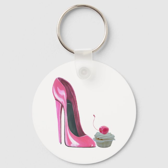 Chaveiro Calçado e Cupcake Stiletto Rosa (Frente)