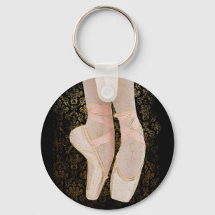 Chaveiro Calçados dos dedos do balé - Rosa Preto Dourado
